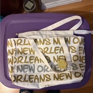 Robin Ruth White Canvas Tote with Gold and Gray Script - New Orleans Print